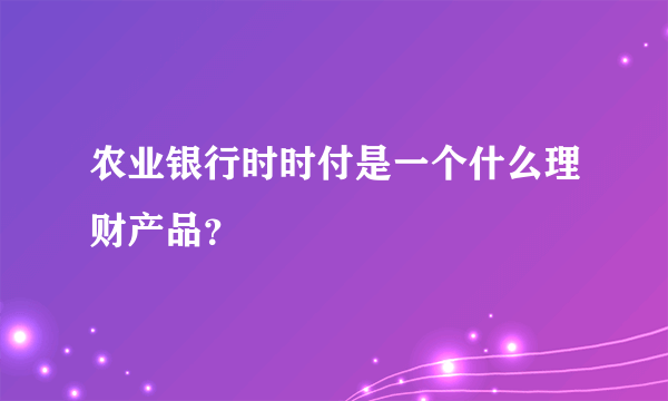 农业银行时时付是一个什么理财产品？