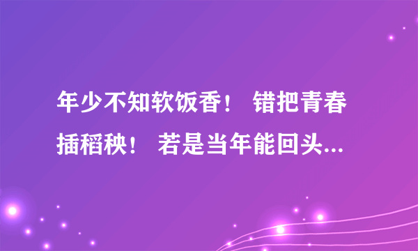 年少不知软饭香！ 错把青春插稻秧！ 若是当年能回头， 祖孙三代都不愁是什么意思