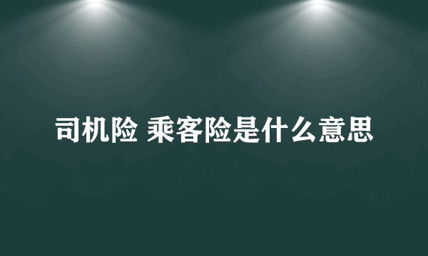 司机险 乘客险是什么意思