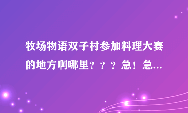 牧场物语双子村参加料理大赛的地方啊哪里？？？急！急！急！急！急！急！急！