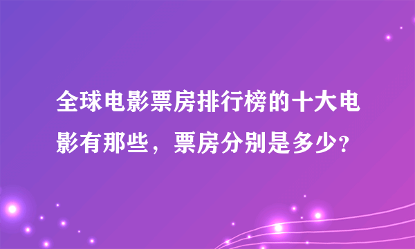 全球电影票房排行榜的十大电影有那些，票房分别是多少？