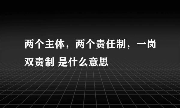 两个主体，两个责任制，一岗双责制 是什么意思