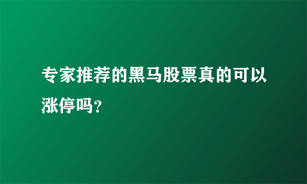 专家推荐的黑马股票真的可以涨停吗？