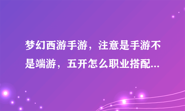 梦幻西游手游，注意是手游不是端游，五开怎么职业搭配最好，不PK打架，只做日常剧情活动什么的，求大神