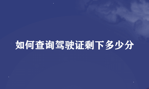 如何查询驾驶证剩下多少分