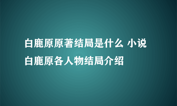 白鹿原原著结局是什么 小说白鹿原各人物结局介绍