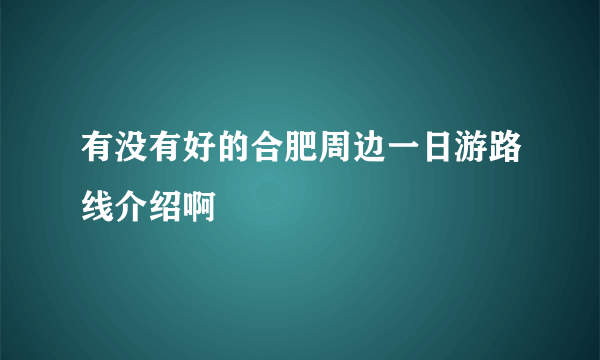 有没有好的合肥周边一日游路线介绍啊