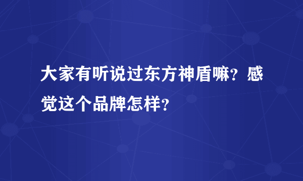 大家有听说过东方神盾嘛？感觉这个品牌怎样？