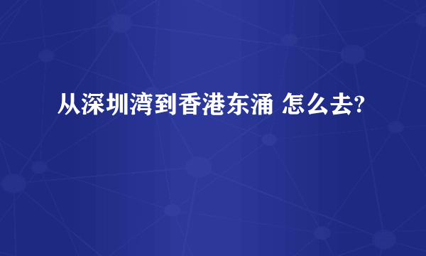 从深圳湾到香港东涌 怎么去?