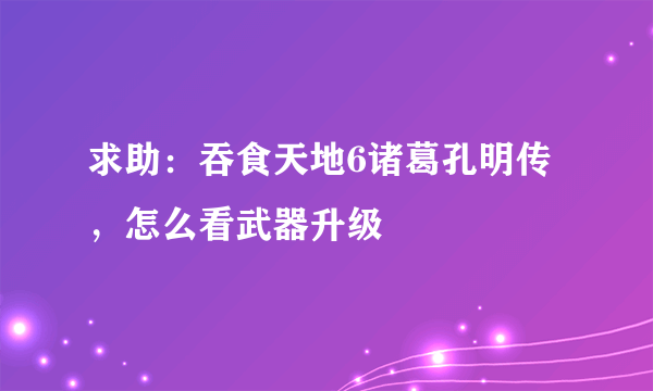 求助：吞食天地6诸葛孔明传，怎么看武器升级