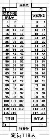 K1546火车硬座4号车厢座位分布图