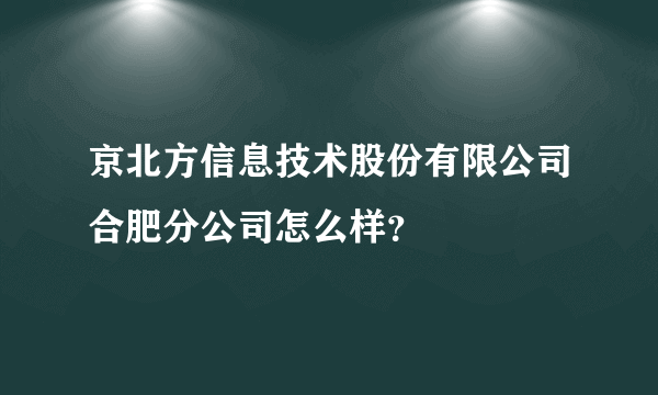 京北方信息技术股份有限公司合肥分公司怎么样？