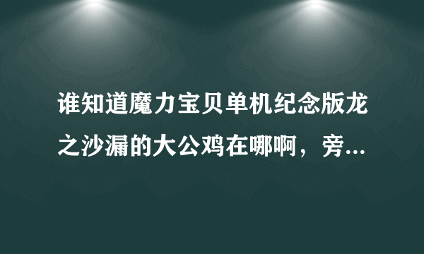 谁知道魔力宝贝单机纪念版龙之沙漏的大公鸡在哪啊，旁边有什么NPC，我在皇宫找了半天没找到，有截图最好，