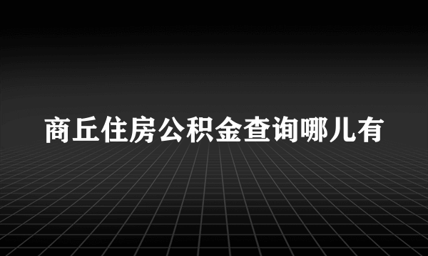 商丘住房公积金查询哪儿有