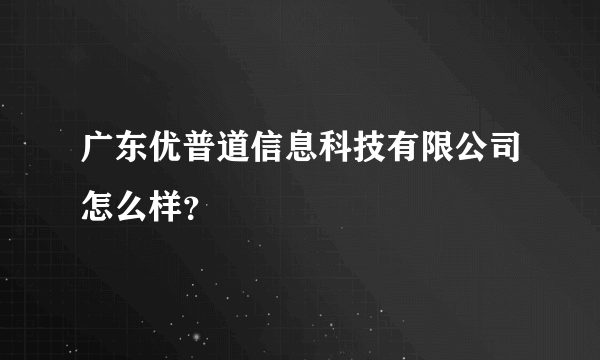 广东优普道信息科技有限公司怎么样？