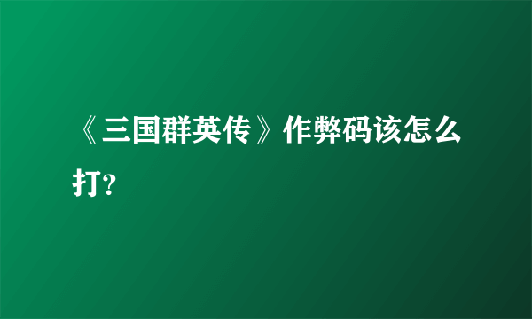 《三国群英传》作弊码该怎么打？