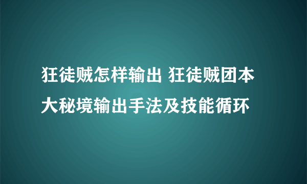 狂徒贼怎样输出 狂徒贼团本大秘境输出手法及技能循环