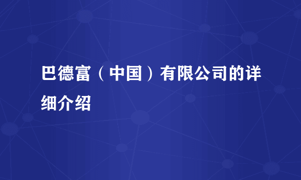 巴德富（中国）有限公司的详细介绍