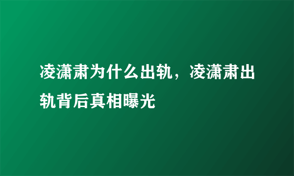 凌潇肃为什么出轨，凌潇肃出轨背后真相曝光