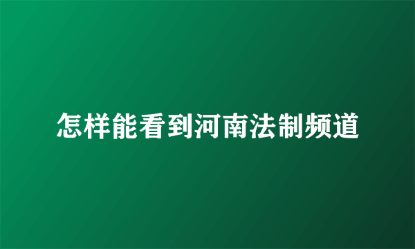 怎样能看到河南法制频道