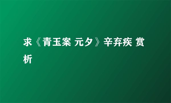 求《青玉案 元夕》辛弃疾 赏析