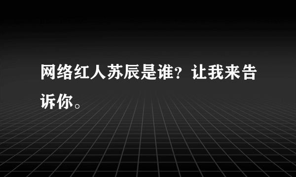 网络红人苏辰是谁？让我来告诉你。