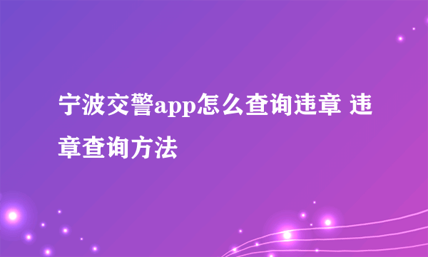 宁波交警app怎么查询违章 违章查询方法