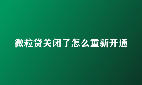 微粒贷关闭了怎么重新开通