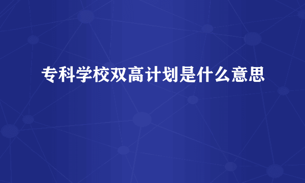 专科学校双高计划是什么意思