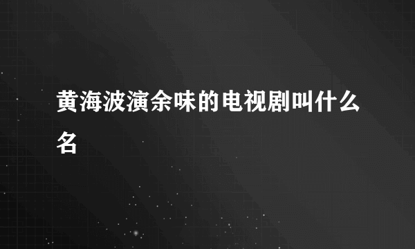 黄海波演余味的电视剧叫什么名