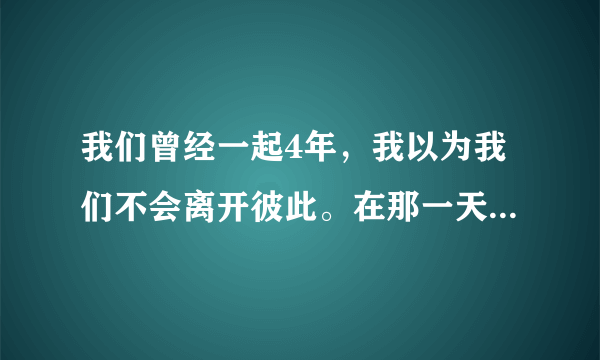 我们曾经一起4年，我以为我们不会离开彼此。在那一天你离开了。我们从此变成陌生人。有那个她可以安慰我