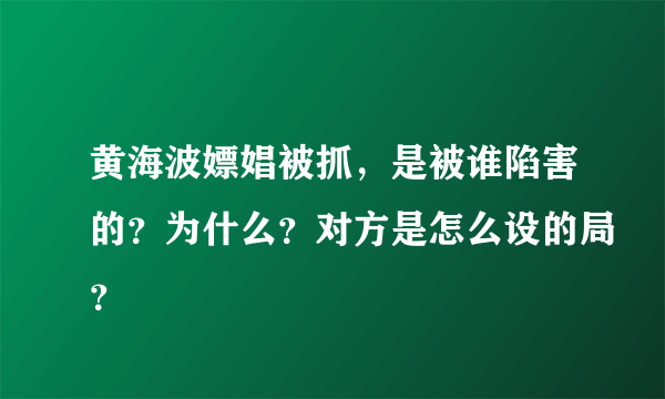 黄海波嫖娼被抓，是被谁陷害的？为什么？对方是怎么设的局？