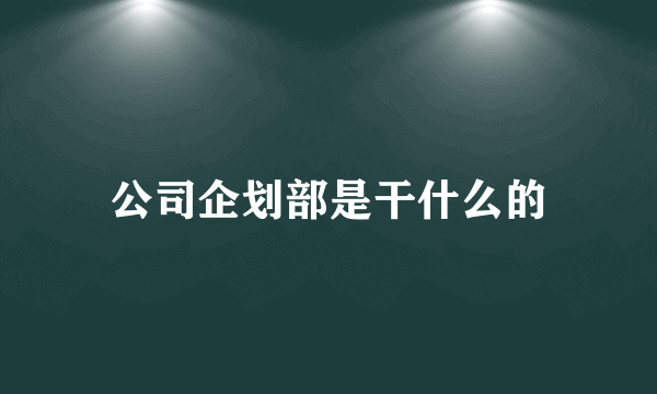 公司企划部是干什么的