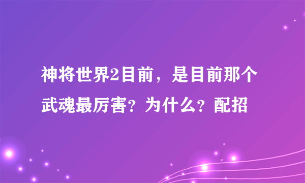 神将世界2目前，是目前那个武魂最厉害？为什么？配招