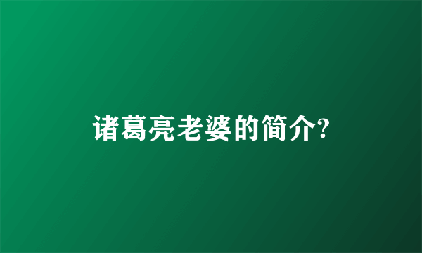 诸葛亮老婆的简介?