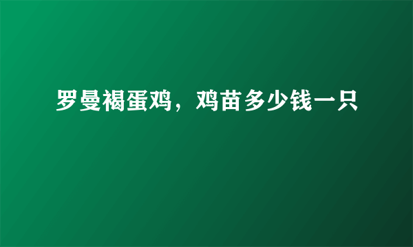 罗曼褐蛋鸡，鸡苗多少钱一只