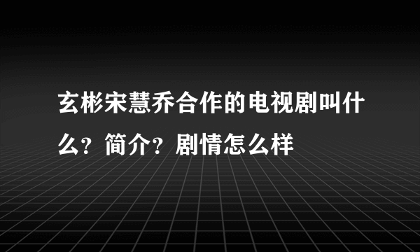 玄彬宋慧乔合作的电视剧叫什么？简介？剧情怎么样