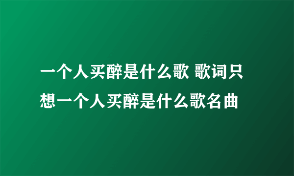 一个人买醉是什么歌 歌词只想一个人买醉是什么歌名曲