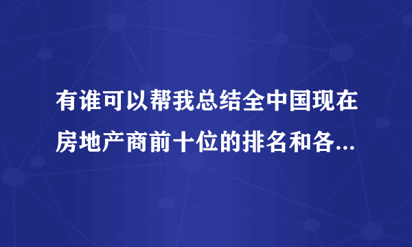 有谁可以帮我总结全中国现在房地产商前十位的排名和各自的介绍呢？？顺便给我广东省前十的吧~