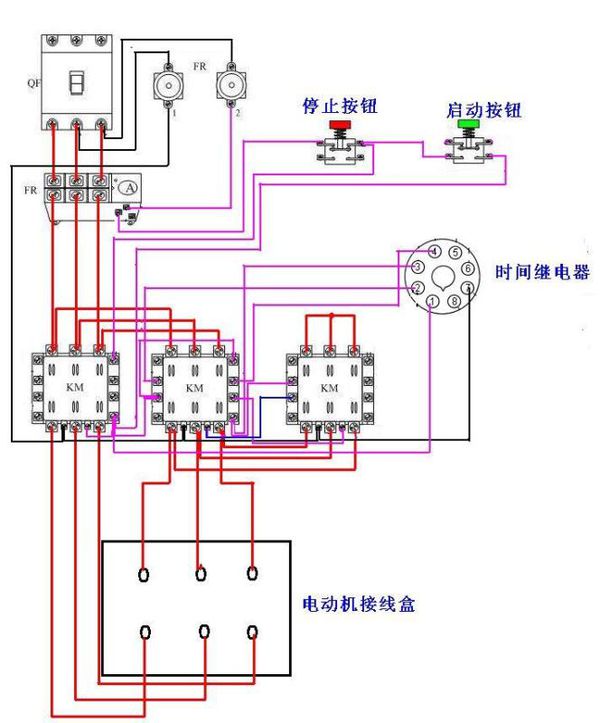 星三角降压启动实物接线图