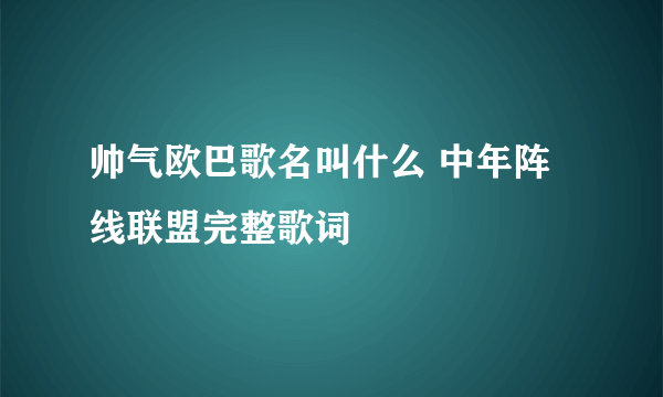 帅气欧巴歌名叫什么 中年阵线联盟完整歌词