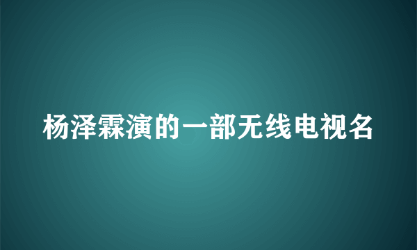 杨泽霖演的一部无线电视名