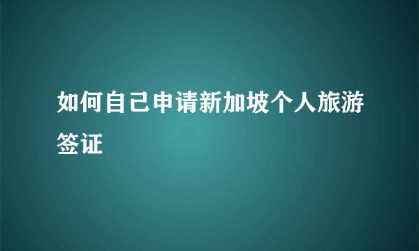 如何自己申请新加坡个人旅游签证