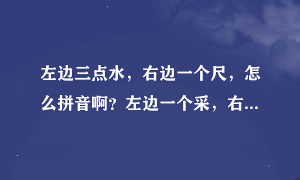 左边三点水，右边一个尺，怎么拼音啊？左边一个采，右边一个尺，又怎么拼音啊