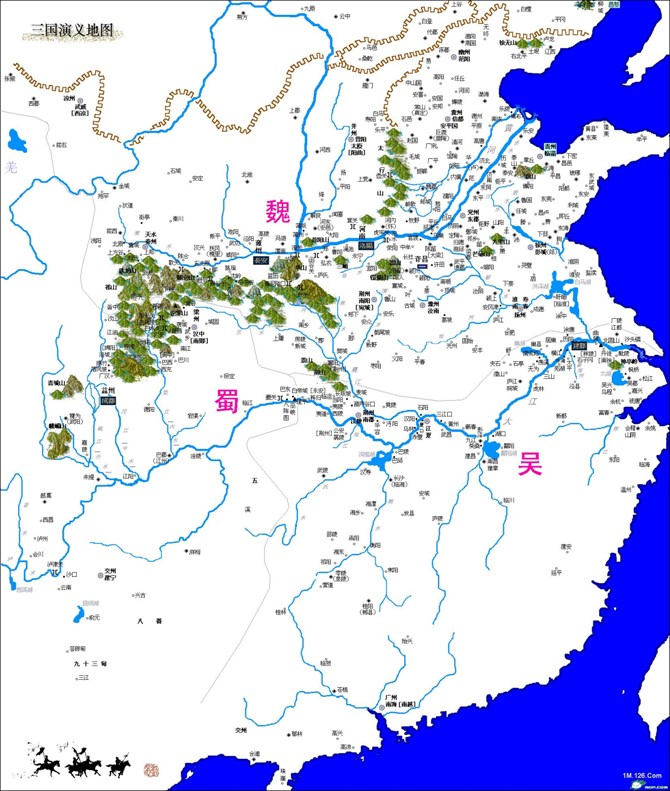 东汉末年地图及三国各郡地图,要主要关口,河道,城镇,包括古今对比