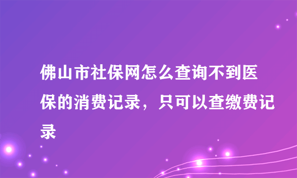 佛山市社保网怎么查询不到医保的消费记录，只可以查缴费记录