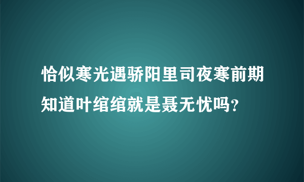 恰似寒光遇骄阳里司夜寒前期知道叶绾绾就是聂无忧吗？