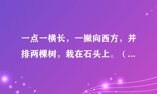 一点一横长，一撇向西方，并排两棵树，栽在石头上。（猜字谜）