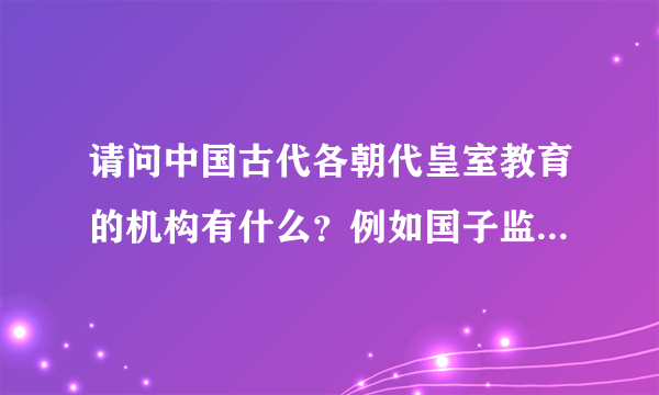 请问中国古代各朝代皇室教育的机构有什么？例如国子监、上书房、尚书、上斋之类的~