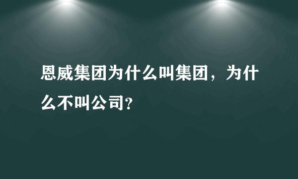 恩威集团为什么叫集团，为什么不叫公司？